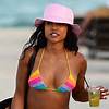 Karrueche Tran Flaunts Killer Curves In Rainbow Bikini While Hitting Up The Beach In Miami – Pics