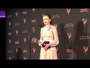 Alexis Bledel ('The Handmaid's Tale') wins at 2017 Creative Arts Emmys -- Press room video