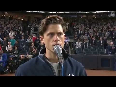 Aaron Tveit Sings the National Anthem @ Yankees Game - October 3, 2017