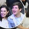 Chloe Bridges and Adam Devine beam while watching Los Angeles Clippers basketball game together