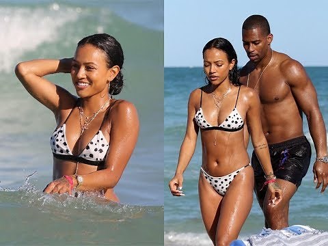 Karrueche Tran and Victor Cruz -- Miami Beach Day