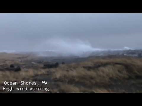 INTENSE WIND, wave action slamming Ocean Shores, WA!